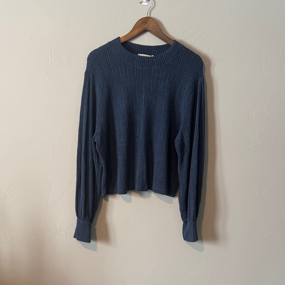 Women's Blue Ribbed Sweater